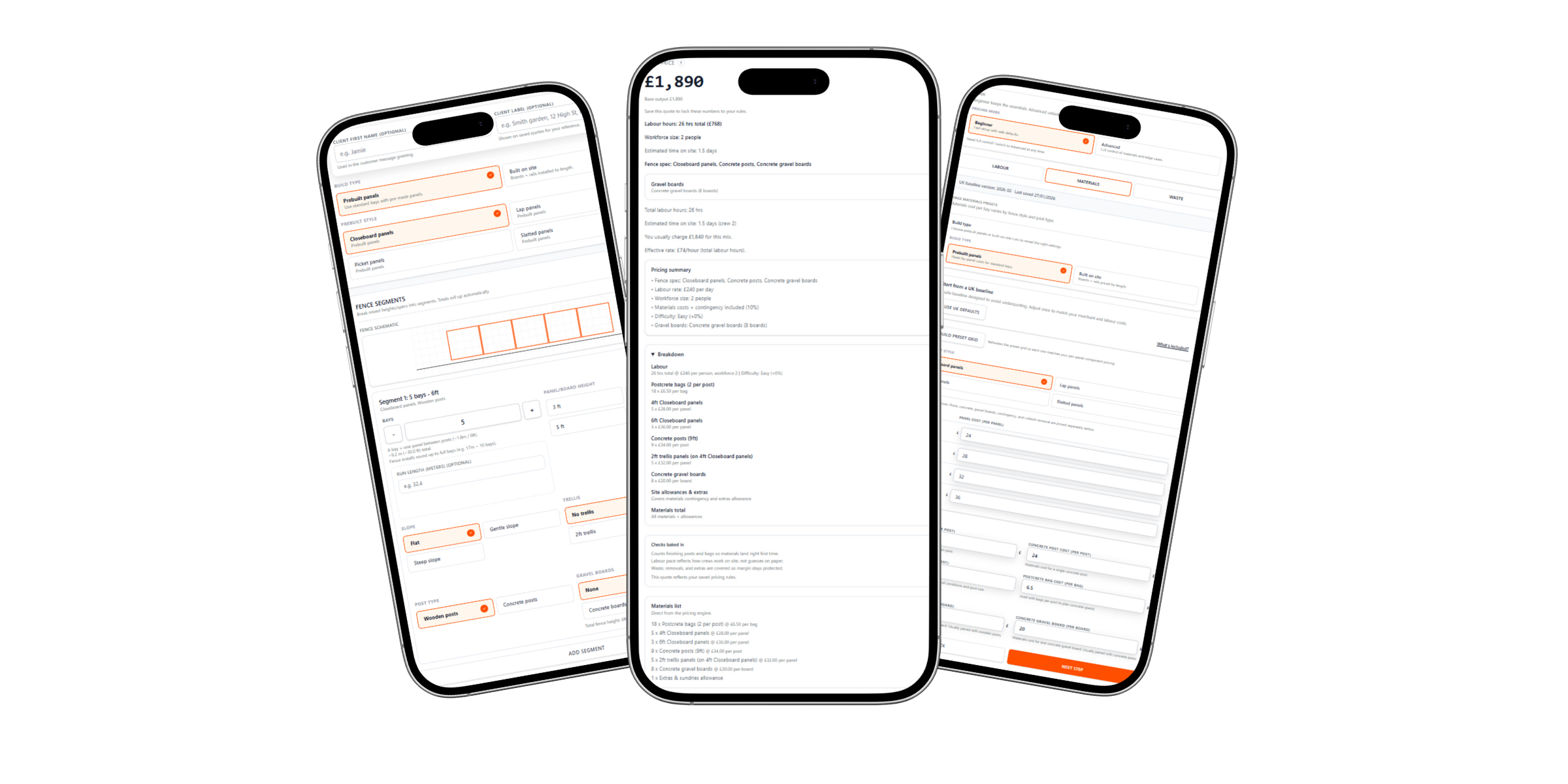 QuoteMate fencing quote software showing price breakdown on mobile